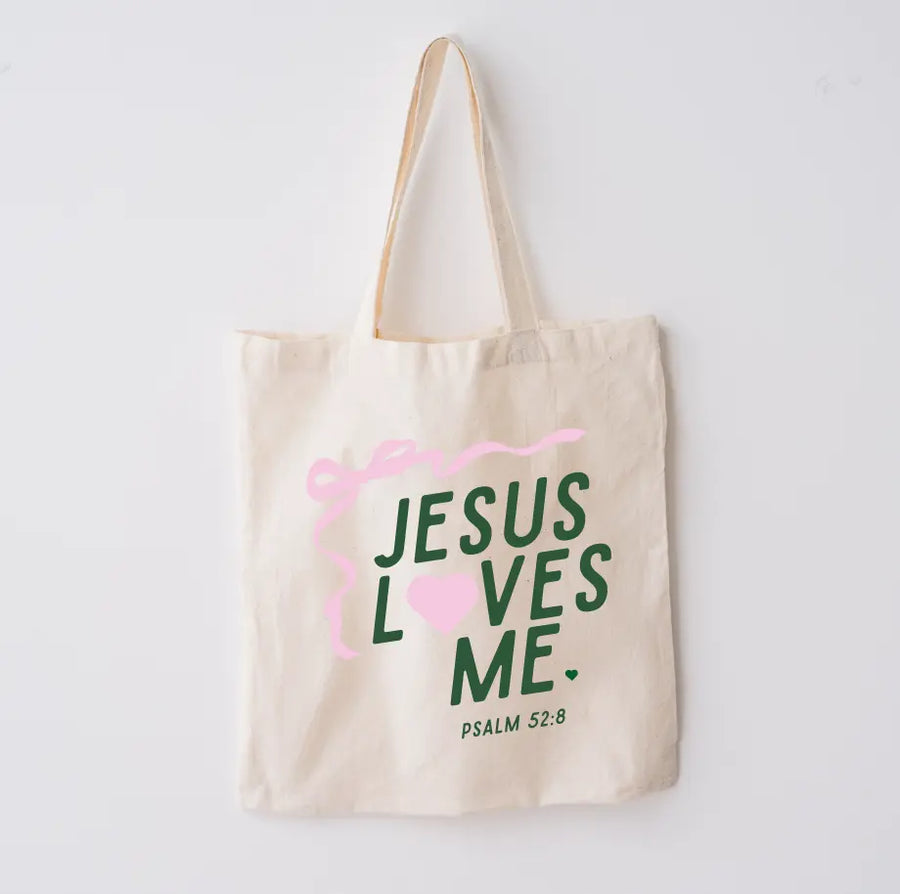 "Jesus Loves Me" Ribbon Market Tote Saved by Grace Co.