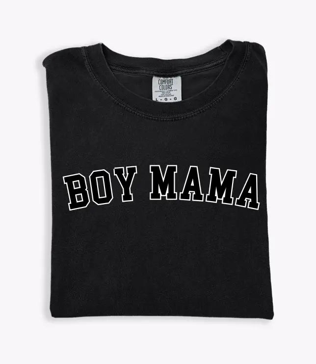 Boy Mama Varsity Tee Black Saved by Grace Co.