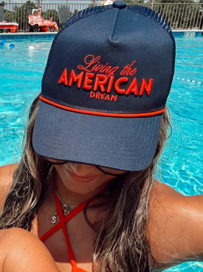 Living the American Dream - Red and Navy Vintage Trucker Hat KenzKustomz