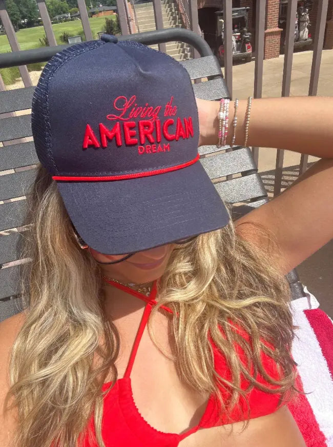 Living the American Dream - Red and Navy Vintage Trucker Hat KenzKustomz
