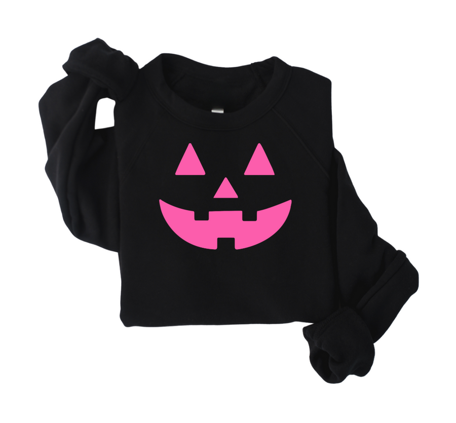 Neon Pink Jack-o-Lantern on Black - See Matching Mini! SBG Co.