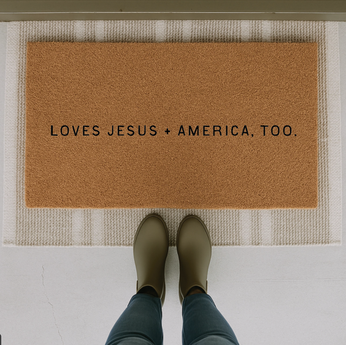 Loves Jesus + America, Too Doormat SBG Co.