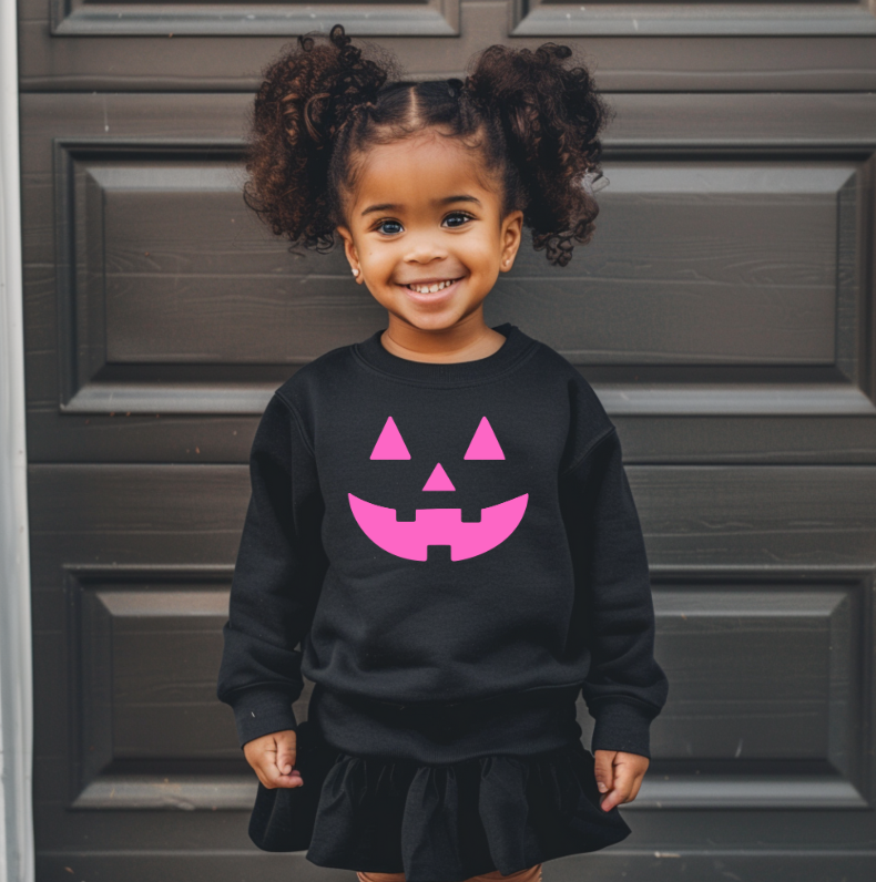 Neon Pink Jack-o-Lantern on Black - See Matching Mama! SBG Co.