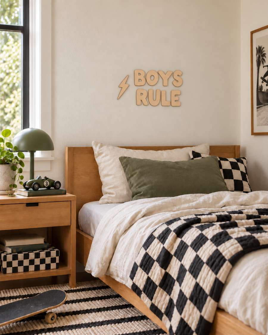 Boys Rule - Lightning Bolt Sign Saved by Grace Co.