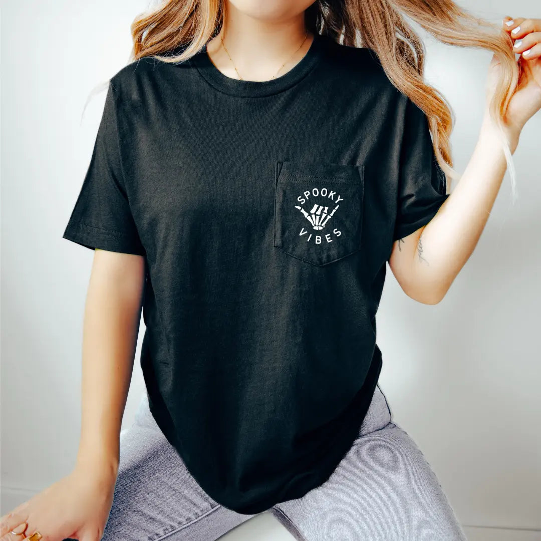 Spooky Vibes Unisex Pocket Tee Saved by Grace Co.