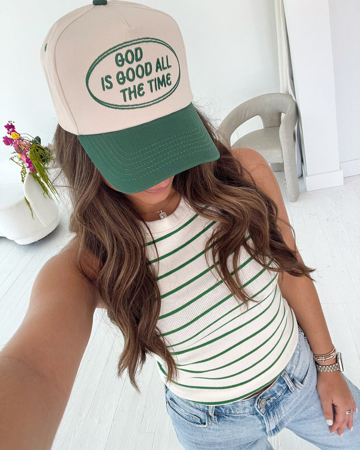 God is Good - Green Vintage Trucker Hat KenzKustomz