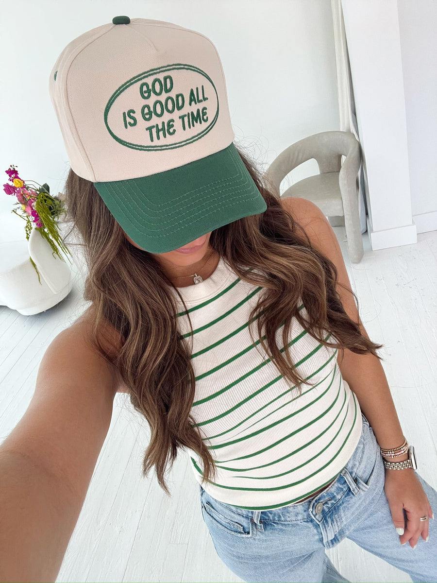 God is Good - Green Vintage Trucker Hat KenzKustomz