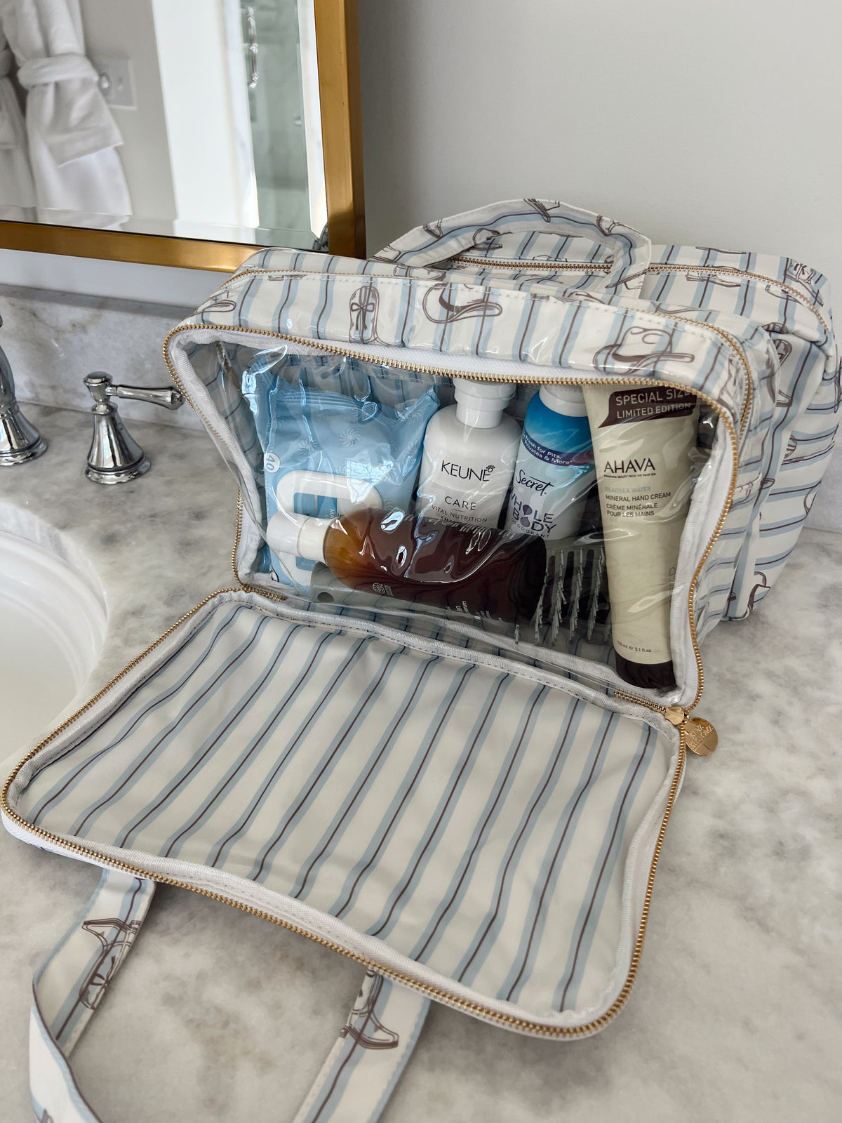 Western Blues Striped - Clear Coat Toiletry Case KenzKustomz