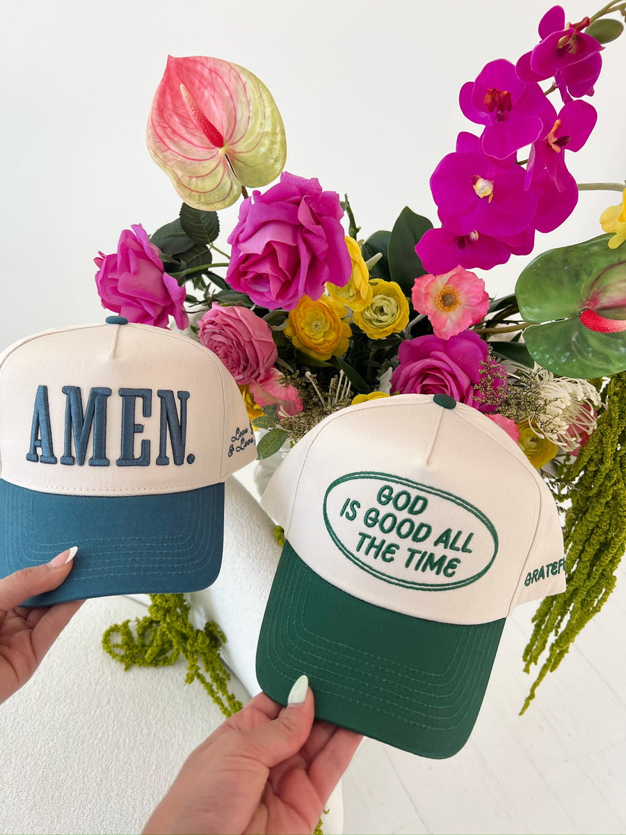 God is Good - Green Vintage Trucker Hat KenzKustomz