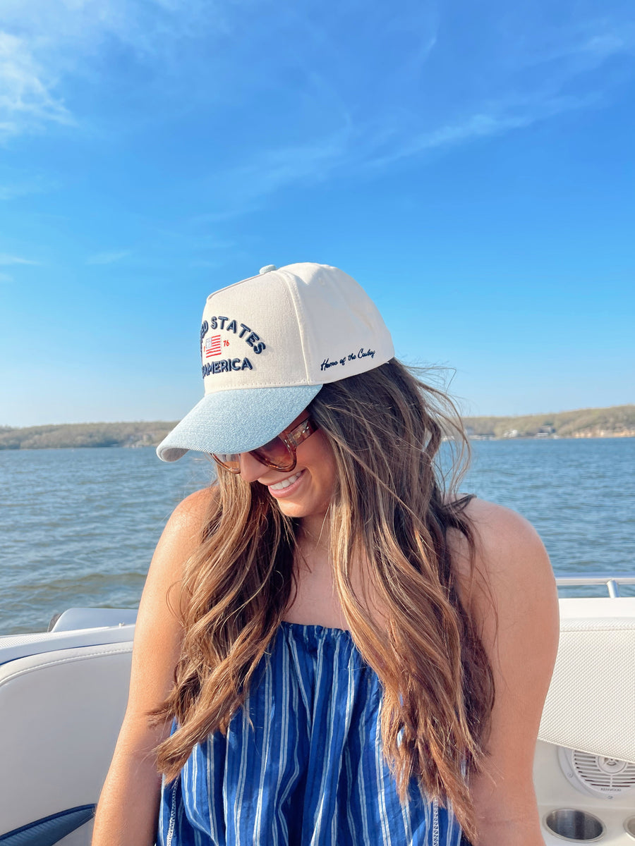 United States of America - Denim Blue Vintage Trucker Hat KenzKustomz