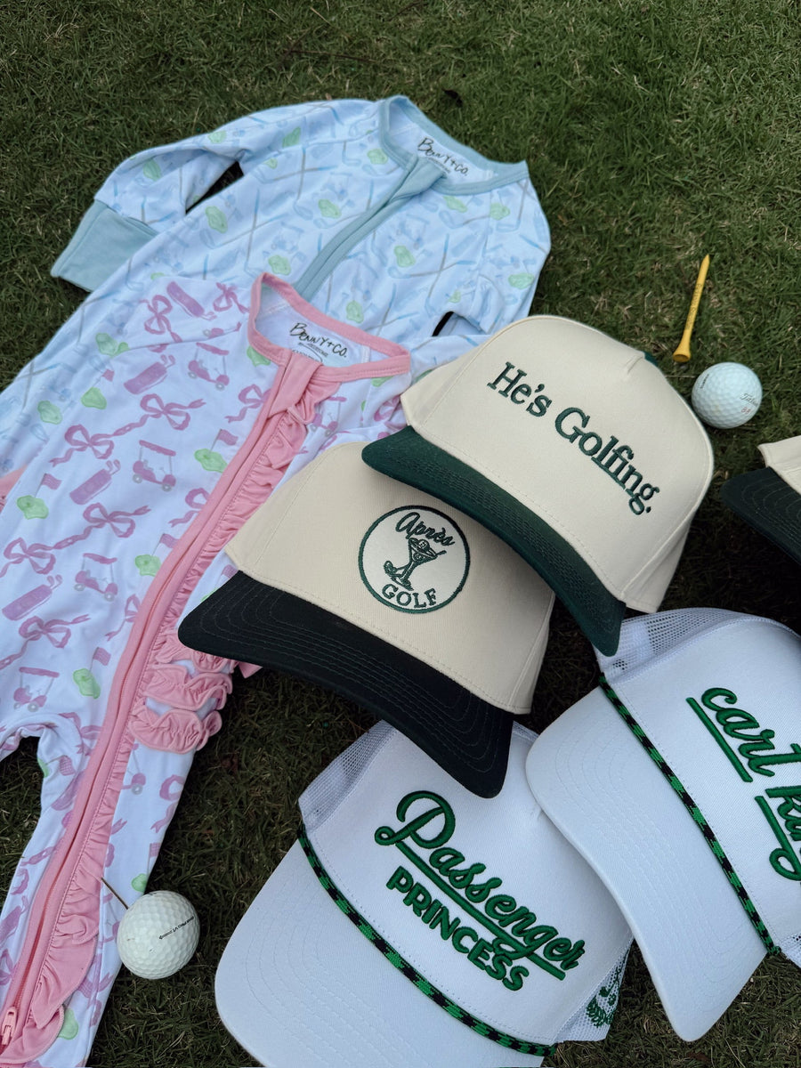He's Golfing - Green Vintage Trucker Hat - PREORDER KenzKustomz