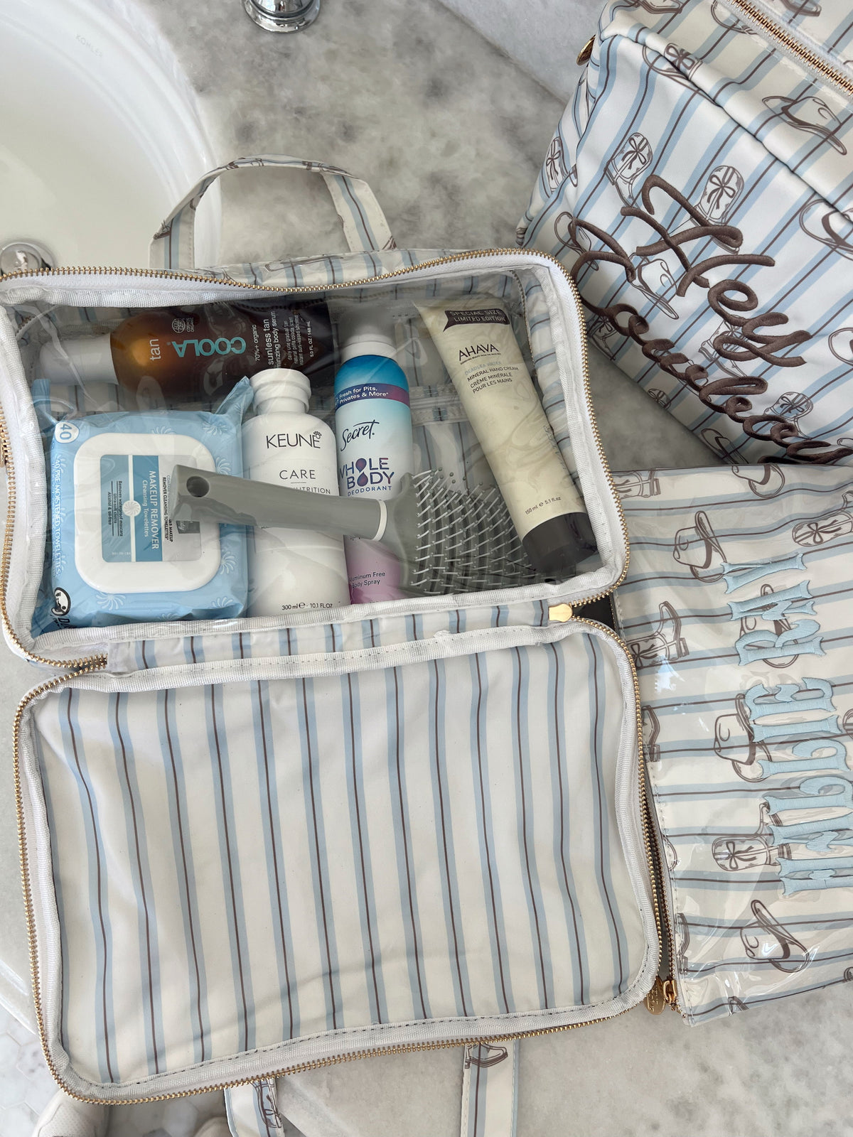 Western Blues Striped - Clear Coat Toiletry Case KenzKustomz