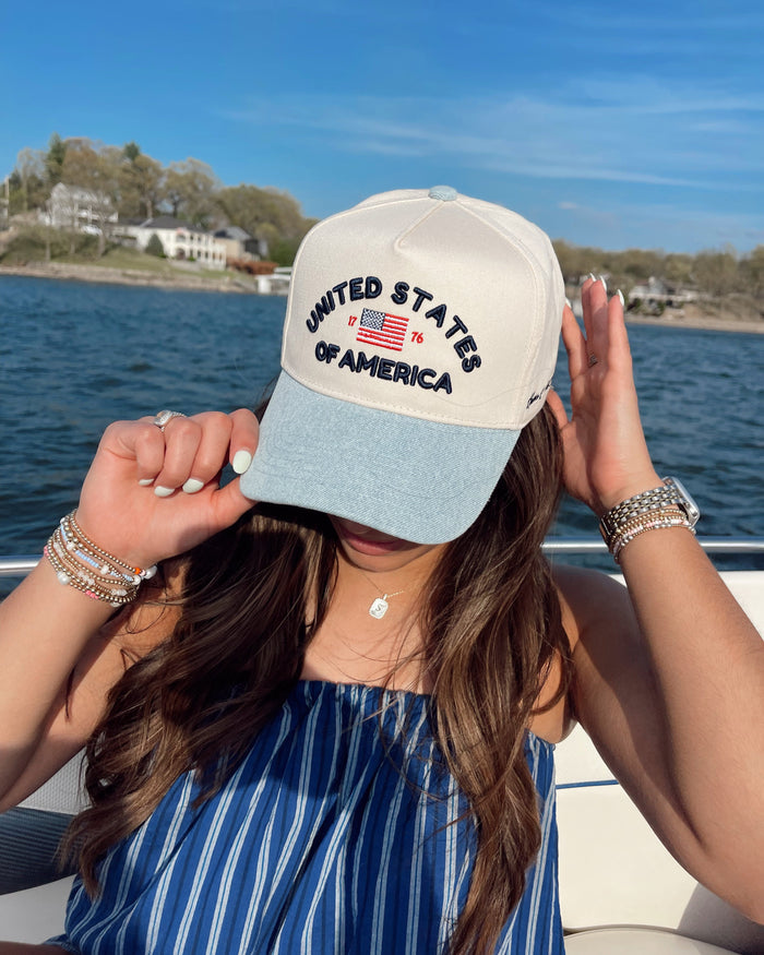 United States of America - Denim Blue Vintage Trucker Hat KenzKustomz