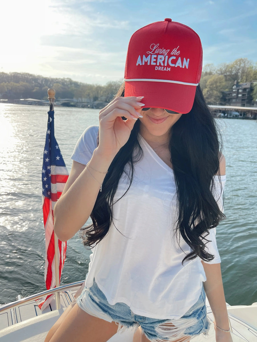 Living the American Dream - Red and Navy Vintage Trucker Hat KenzKustomz