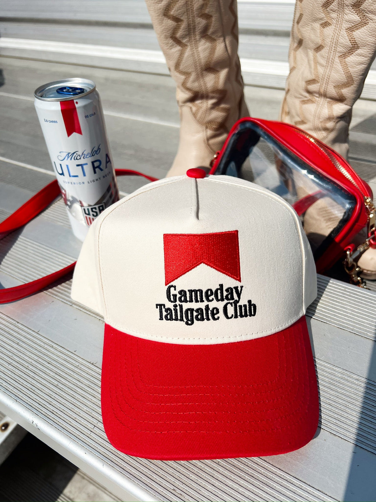 Gameday Tailgate Club - Red Vintage Trucker Hat KenzKustomz