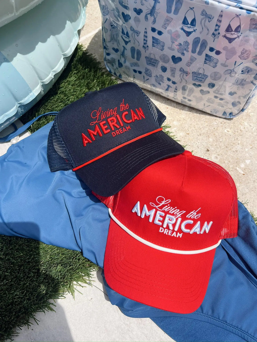 Living the American Dream - Red and Navy Vintage Trucker Hat KenzKustomz
