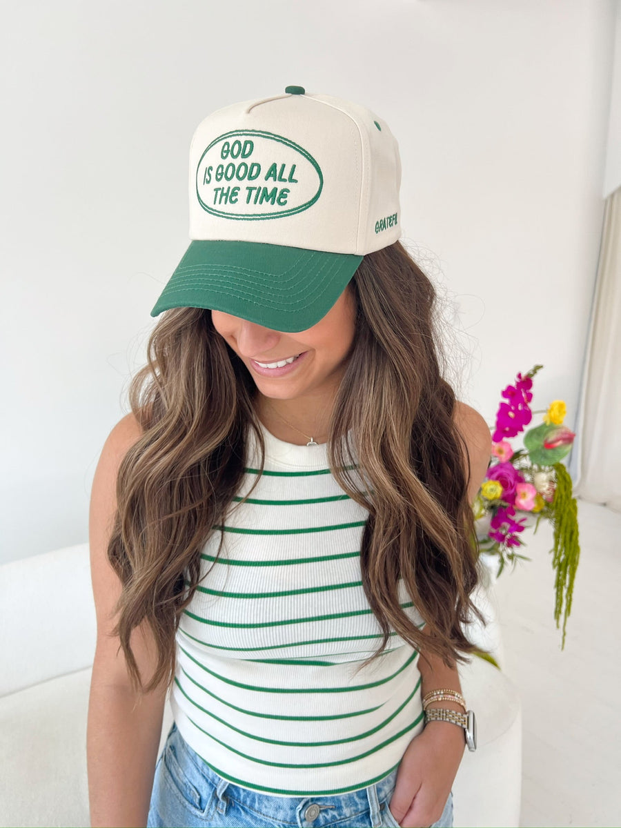 God is Good - Green Vintage Trucker Hat KenzKustomz