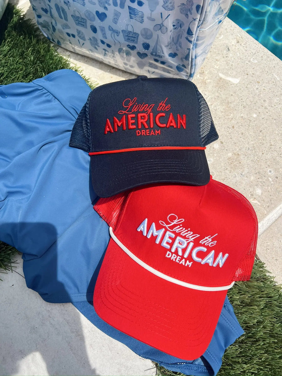 Living the American Dream - Red and Navy Vintage Trucker Hat KenzKustomz