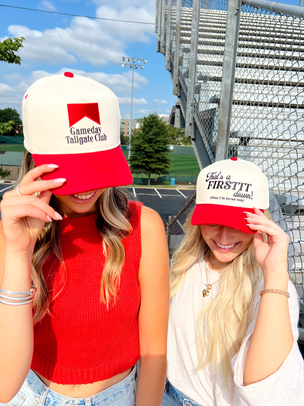 Gameday Tailgate Club - Red Vintage Trucker Hat KenzKustomz