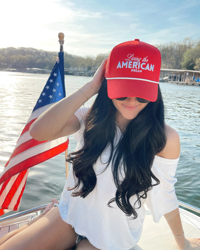 Living the American Dream - Red and Navy Vintage Trucker Hat KenzKustomz