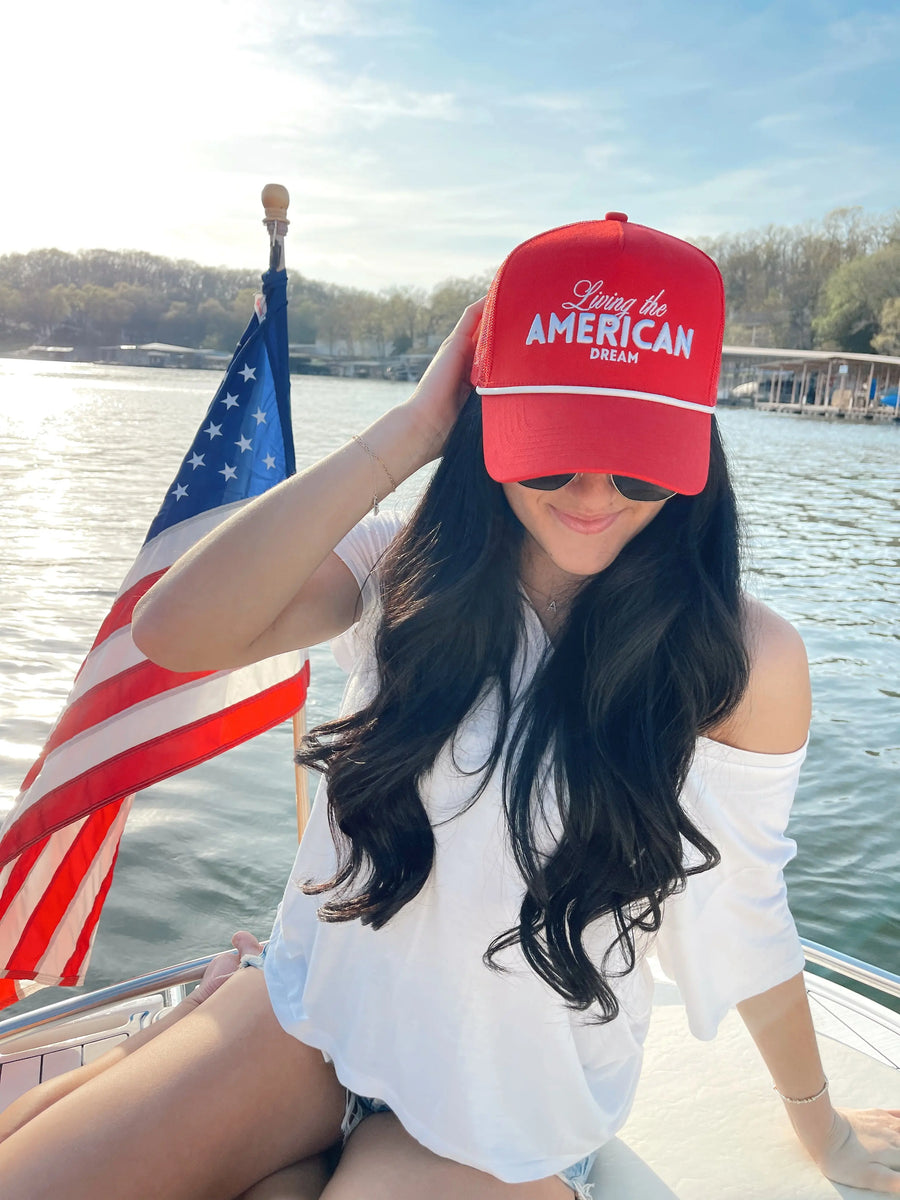Living the American Dream - Red and Navy Vintage Trucker Hat KenzKustomz