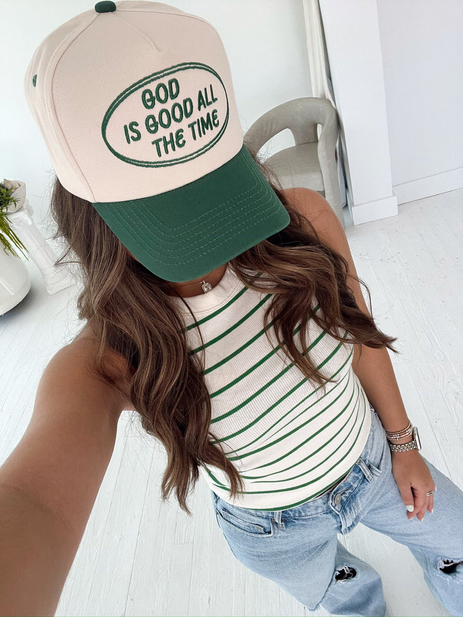 God is Good - Green Vintage Trucker Hat KenzKustomz
