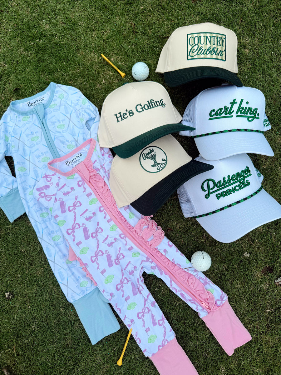 He's Golfing - Green Vintage Trucker Hat - PREORDER KenzKustomz