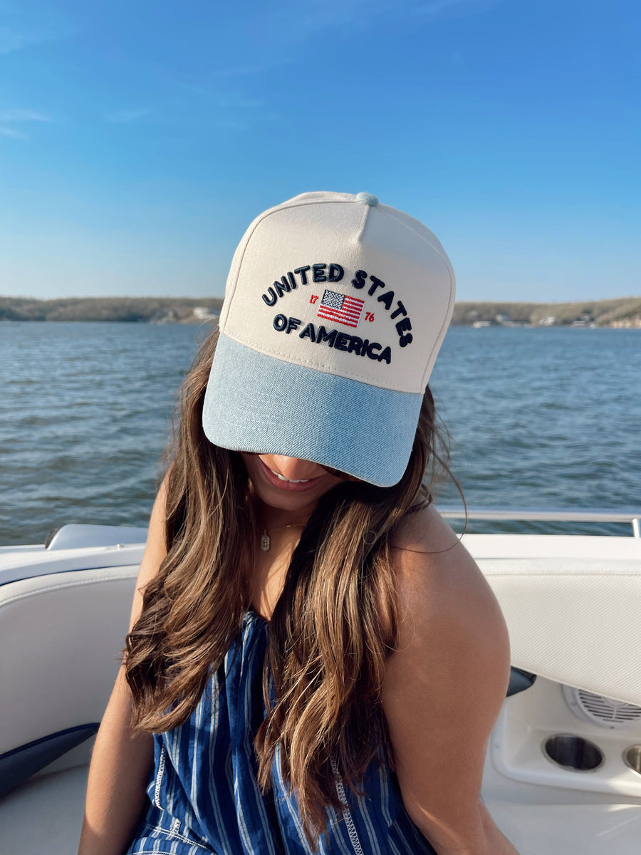 United States of America - Denim Blue Vintage Trucker Hat KenzKustomz