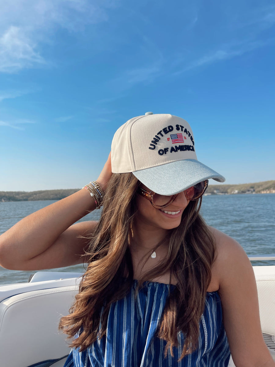 United States of America - Denim Blue Vintage Trucker Hat KenzKustomz