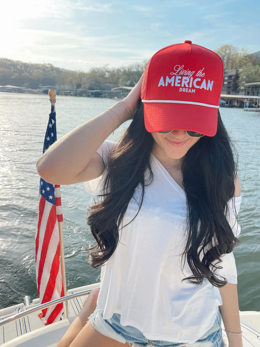 Living the American Dream - Red and Navy Vintage Trucker Hat KenzKustomz