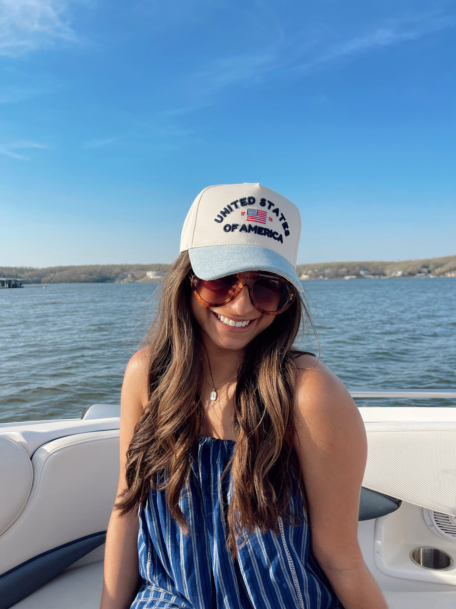United States of America - Denim Blue Vintage Trucker Hat KenzKustomz