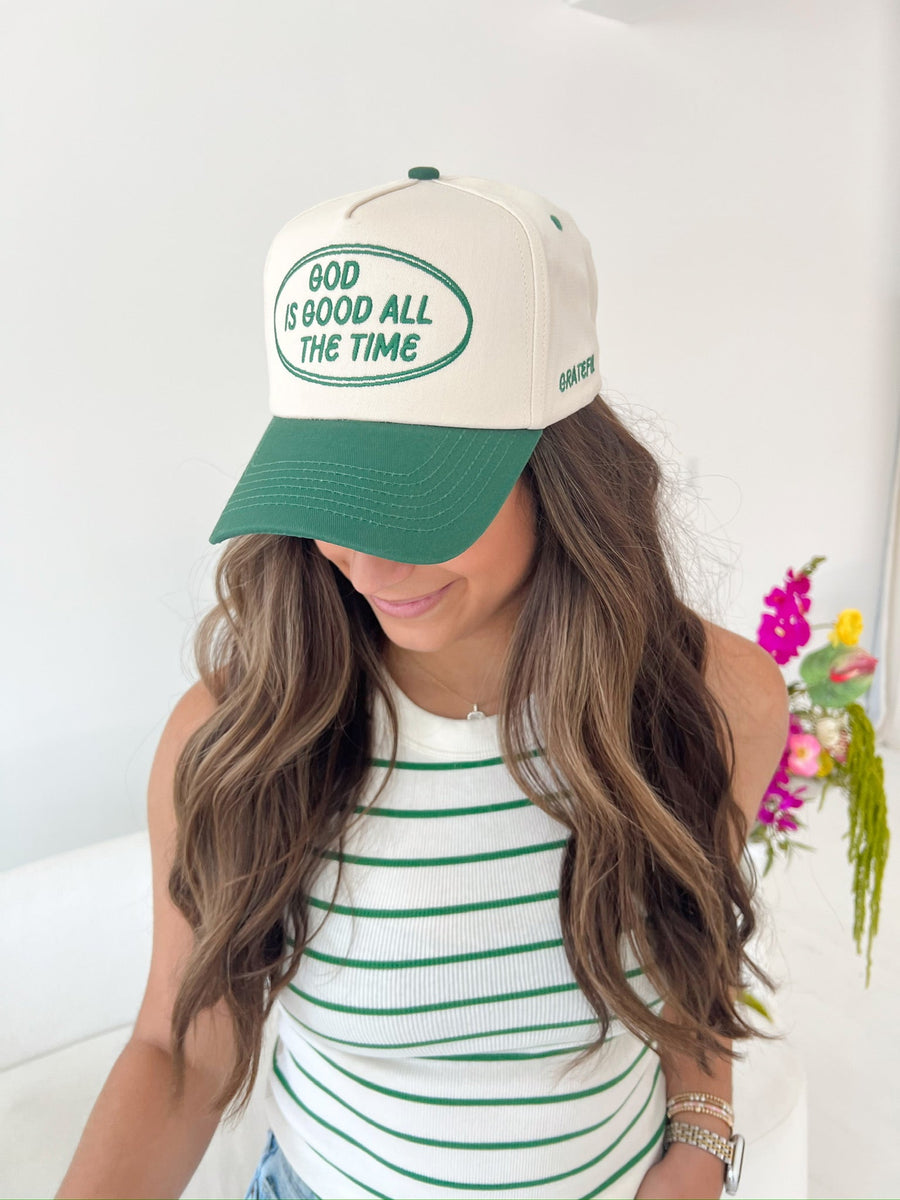 God is Good - Green Vintage Trucker Hat KenzKustomz