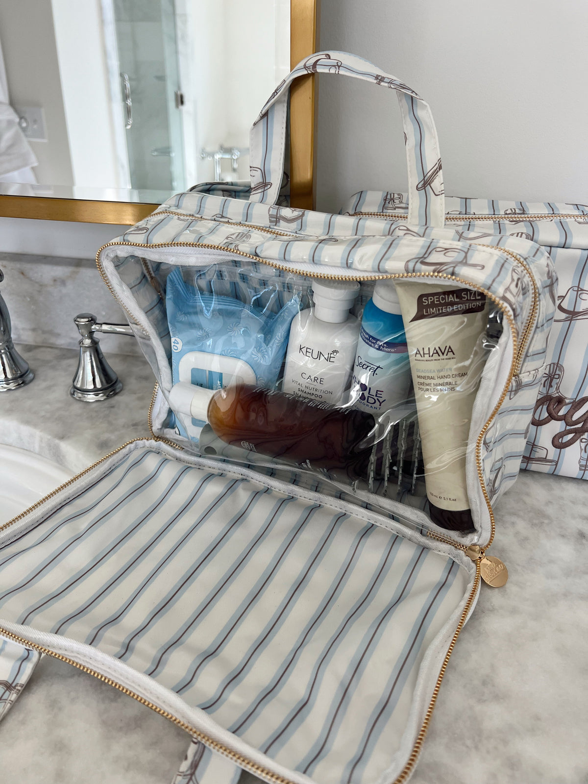 Western Blues Striped - Clear Coat Toiletry Case KenzKustomz