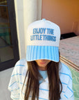 Enjoy the Little Things - Blue Stripe Vintage Trucker Hat - PREORDER KenzKustomz