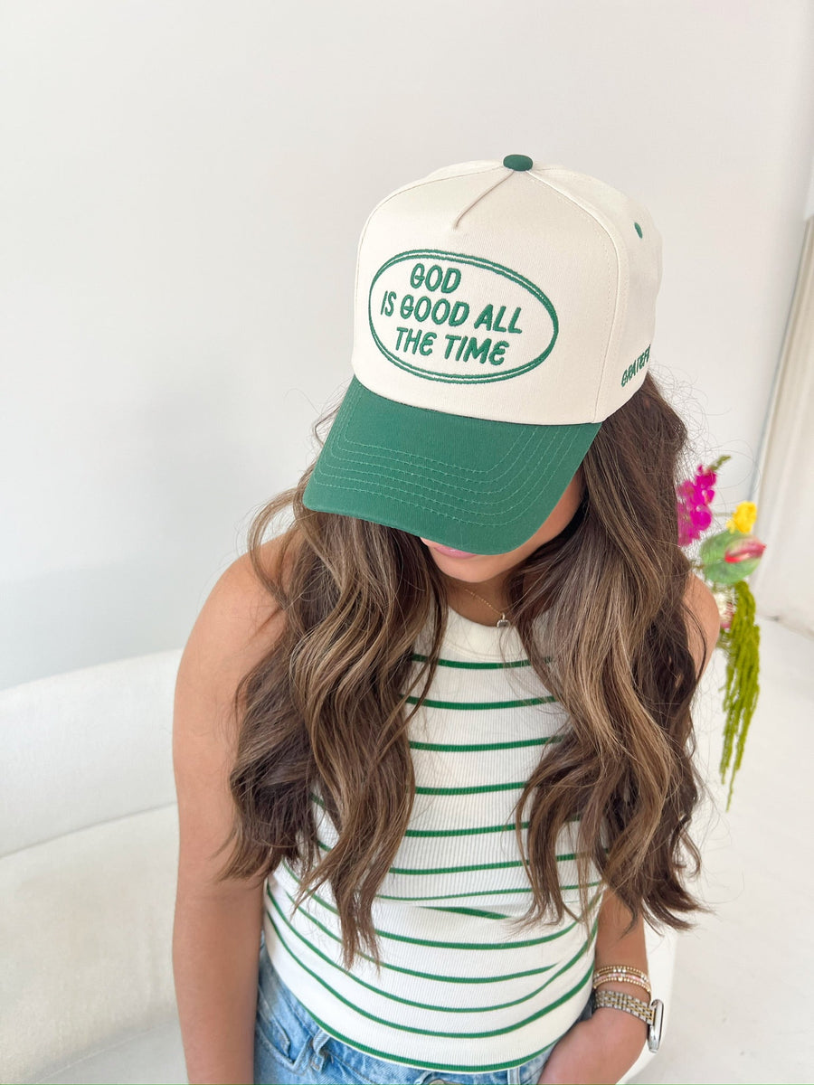 God is Good - Green Vintage Trucker Hat KenzKustomz