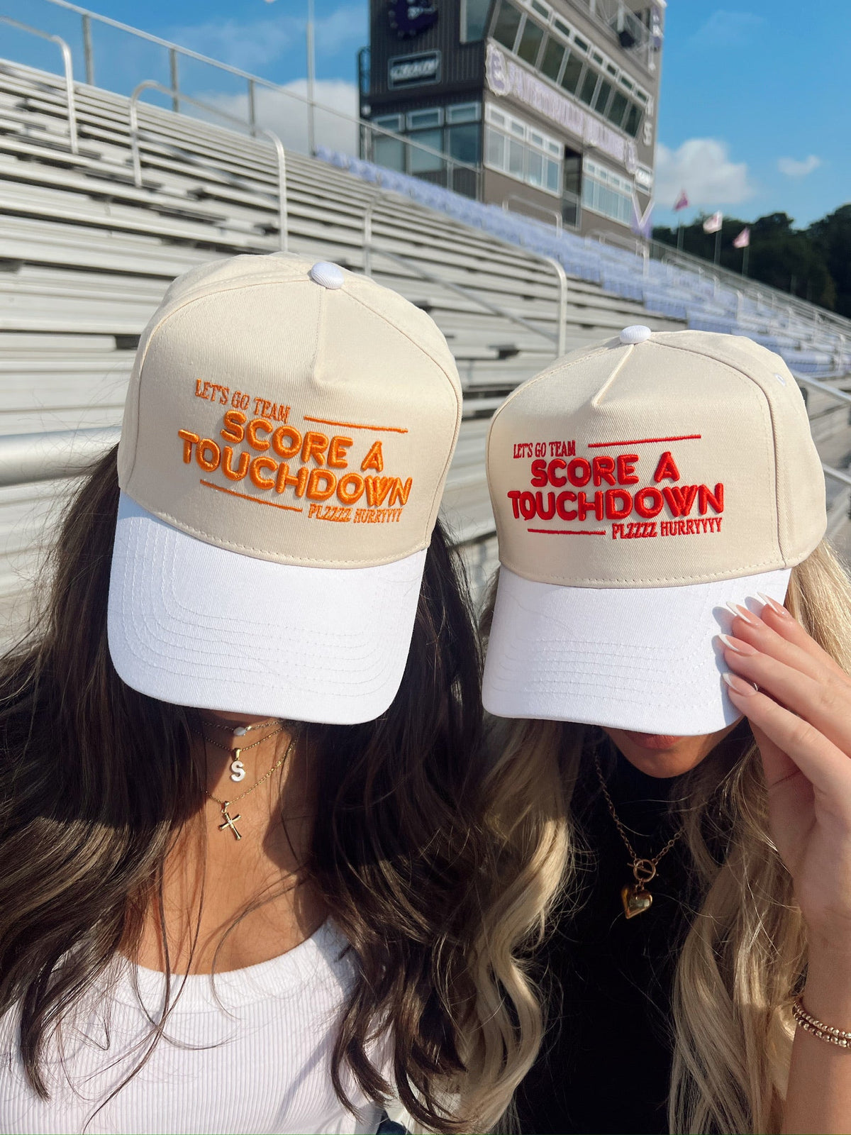 Score a Touchdown Plz Hurry - White Vintage Trucker Hat KenzKustomz