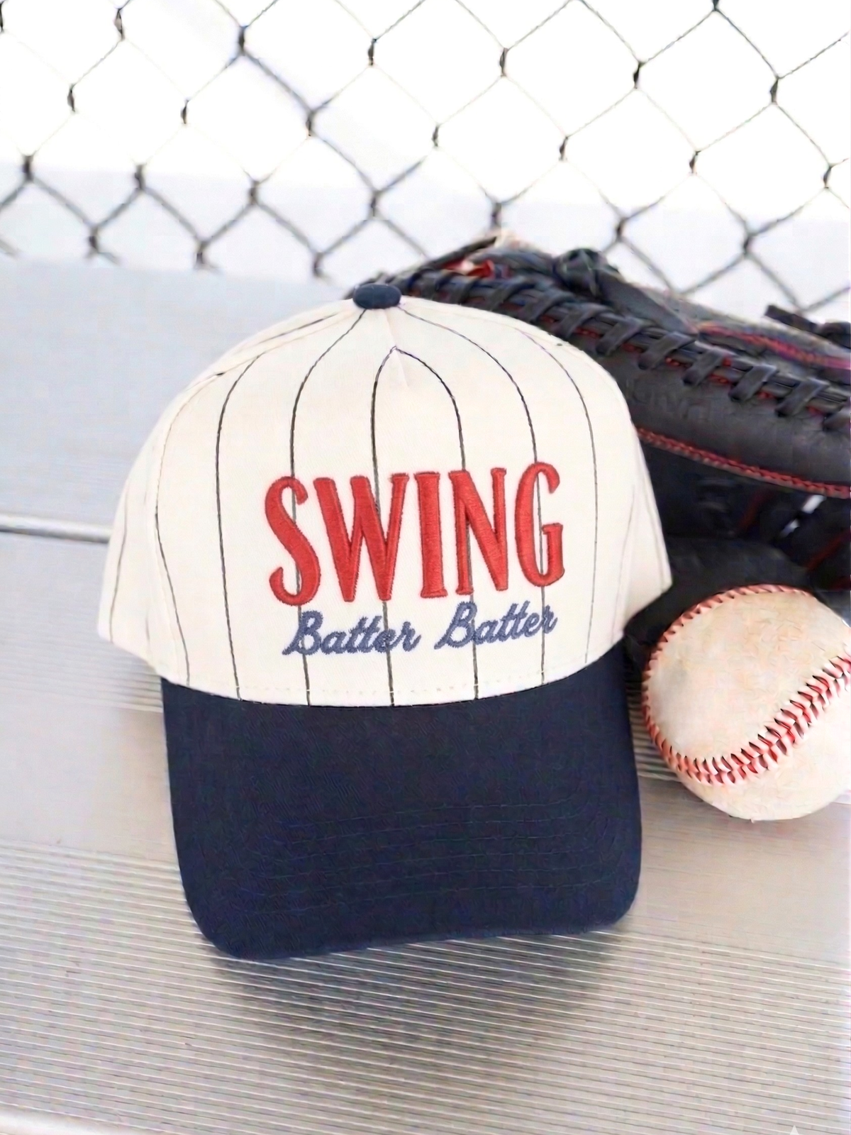 Swing Batter Batter - Navy Pinstripe Trucker Hat KenzKustomz