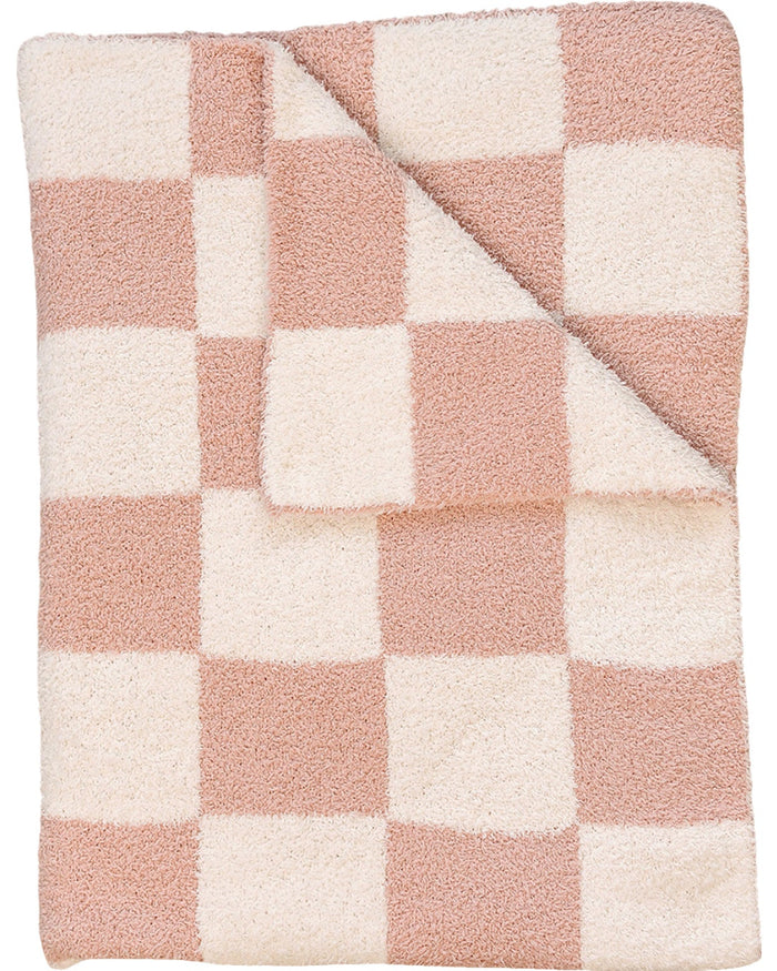 Pink Checkered Plush Blanket Mebie Baby