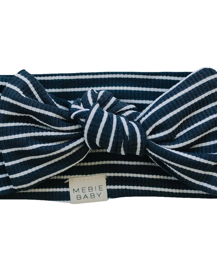 Navy Stripes Ribbed Bamboo Head Wrap Mebie Baby