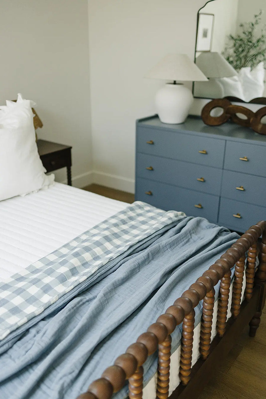 Dusty Blue Gingham Twin Muslin Quilt Mebie Baby