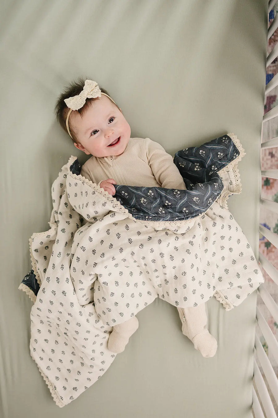 Navy Berry + Cream Berry Lace Muslin Quilt Mebie Baby