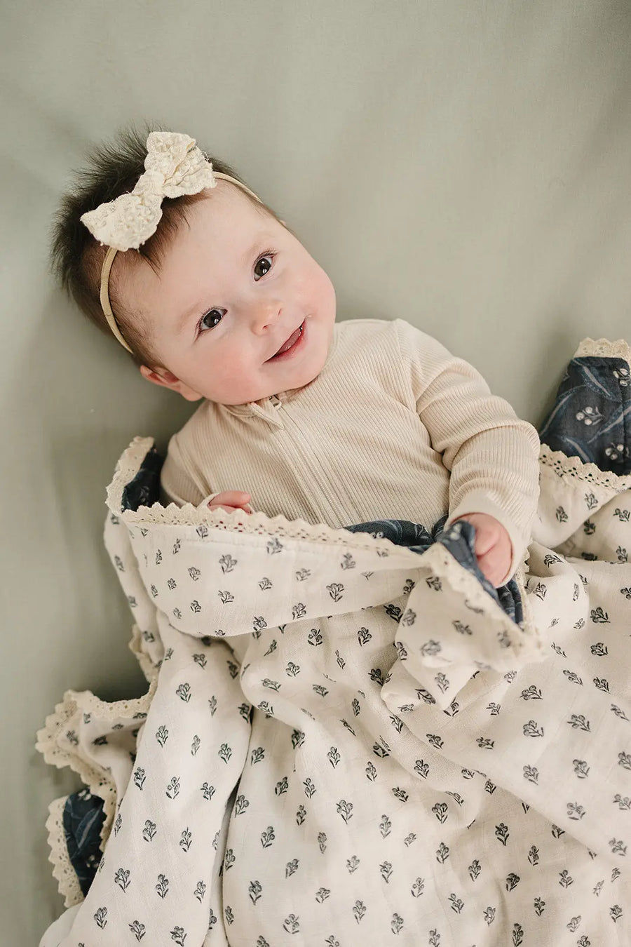 Navy Berry + Cream Berry Lace Muslin Quilt Mebie Baby