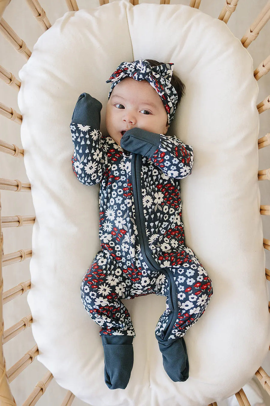 Americana Floral Ribbed Bamboo Head Wrap Mebie Baby