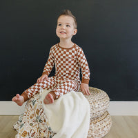 Rust Checkered Ribbed Bamboo Cozy Set