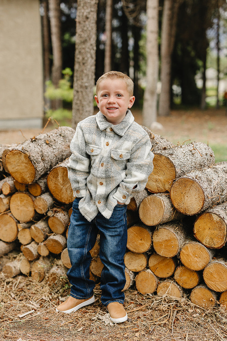 Grey Plaid Shacket Mebie Baby