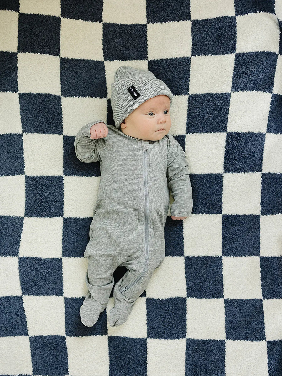 Navy Checkered Plush Blanket Mebie Baby