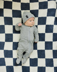 Navy Checkered Plush Blanket