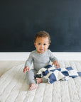 Navy Checkered Plush Blanket