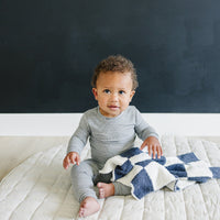 Navy Checkered Plush Blanket