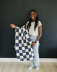 Navy Checkered Plush Blanket